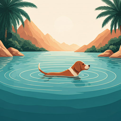 Dog swimming in mineral pool illustration